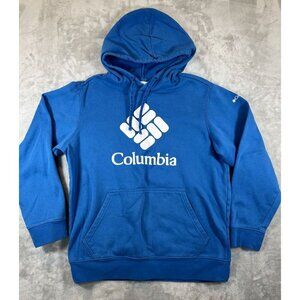 Columbia Hoodie Sweatshirt Sportswear Hooded Blue Big Logo Mens‎ Medium